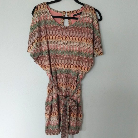 Ark & Co Multicolor Geometric Print Open Back Mini Dress with Tie - Picture 1 of 8